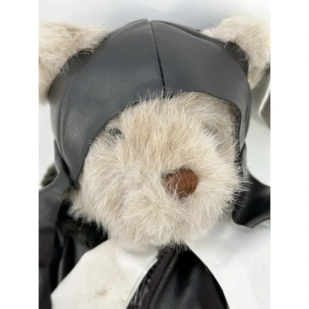 VTG Gund Aviator Teddy Bear Plush Stuffed Animal Black Leather Jacket & Hat